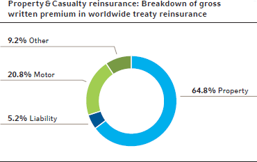 Property & Casualty reinsurance: Breakdown of gross
written premium in worldwide treaty reinsurance